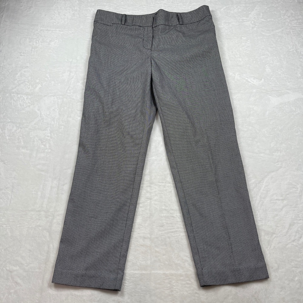 Liz Claiborne Emma Pants Womens 10 Black White Micro Houndstooth Ankle Trousers